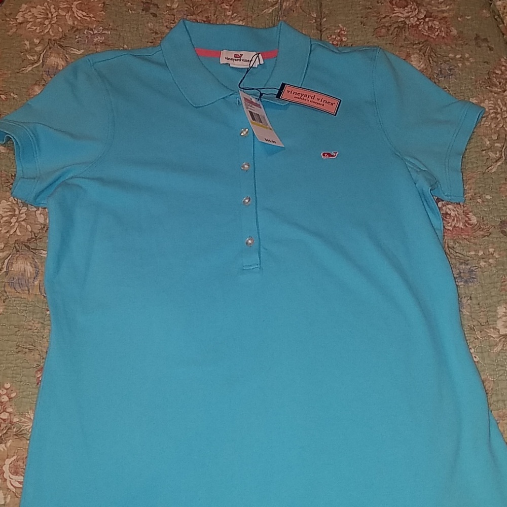 Vineyard Vines turquoise polo shirt.